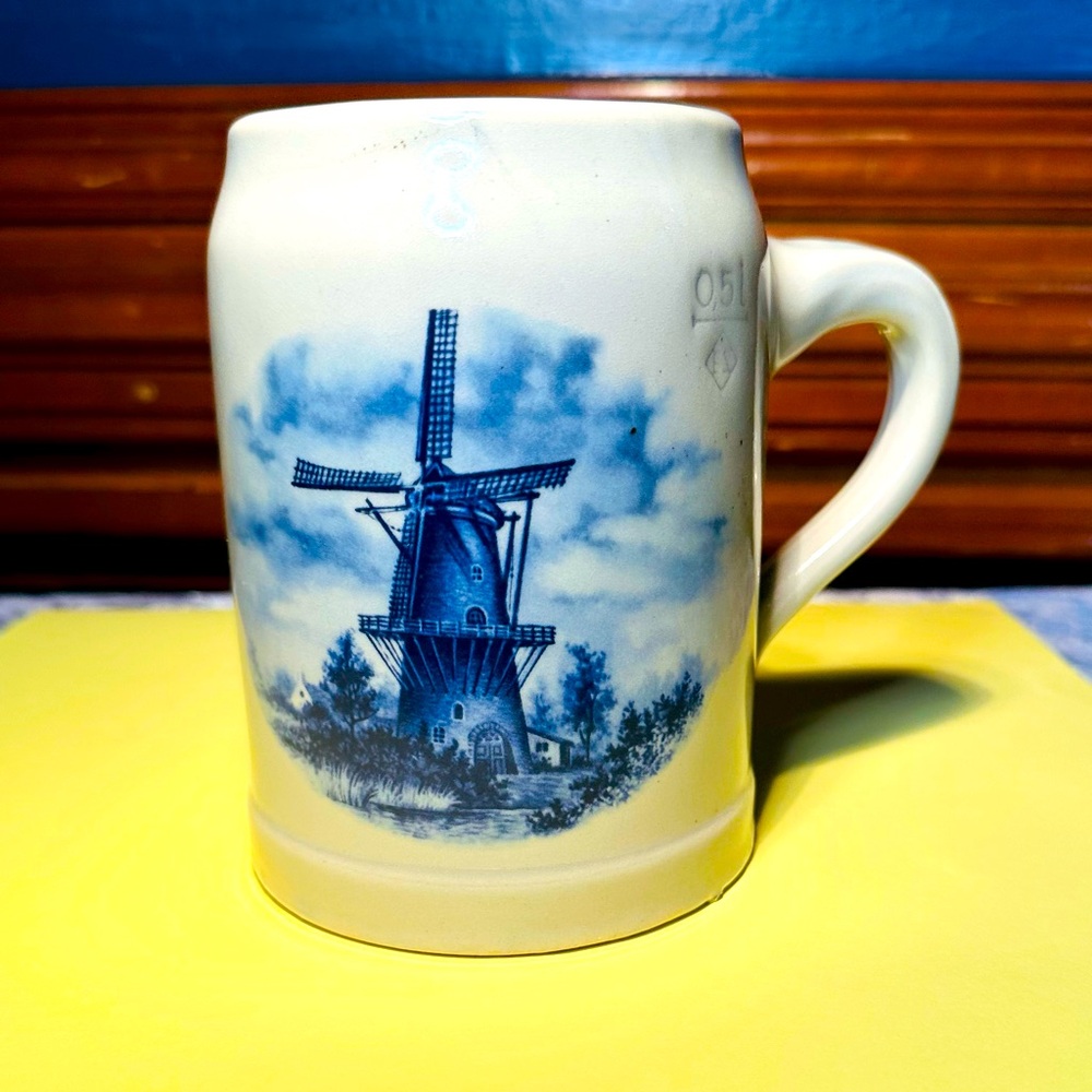 Vintage Delft Blauw Mug- Dutch Windmill 0.5L Mug Handdecorated -Made in Holland